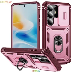 Enhanced Armor Protection Case with Camera Slide and 360 - Degree Rotating Cover - Galaxy S26 Plus (Pink - Red)