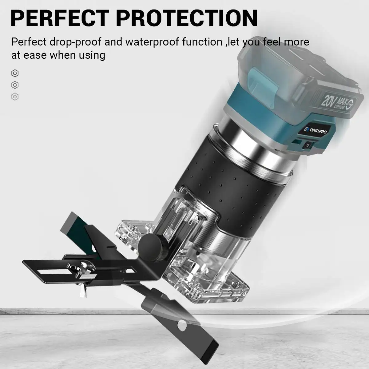Drillpro 5 Speeds Brushless Electric Trimmer Machine Cordless Wood Router Woodworking Engraving Slotting for 18V Battery