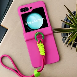 Cute Korean Portable Adjustable Hand Strap RosePink Solid Color Phone Case Cover for Galaxy Z Flip  8 (RosePink)