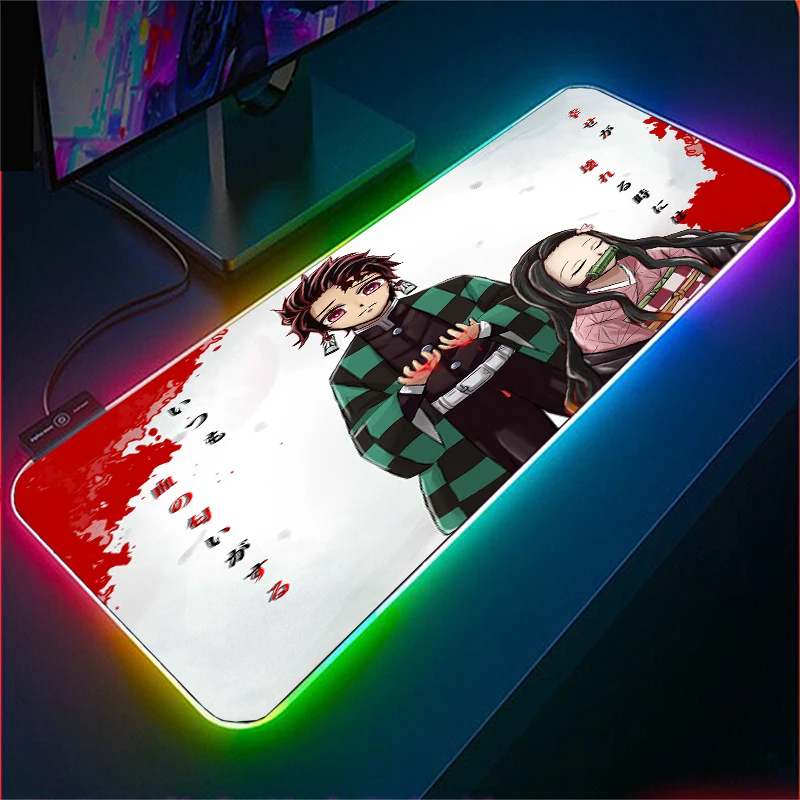 

Большой коврик для мыши Kamado Nezuko, Настольный коврик RGB для мыши, игровой Настольный коврик для геймеров XXL, коврик для мыши со светодиодной подсветкой для ПК, мыши, клавиатуры