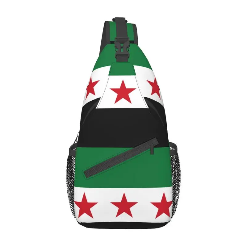 

Syrian Arab Republic Three Red Star Syria Flag Sling Crossbody Chest Bag Men Fashion Shoulder Backpack for Travel Cycling