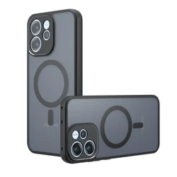 Magnetic Matte Transparent Shockproof Case with Hard PC Acrylic Bumper - Oppo Reno 15F 5G (Black)