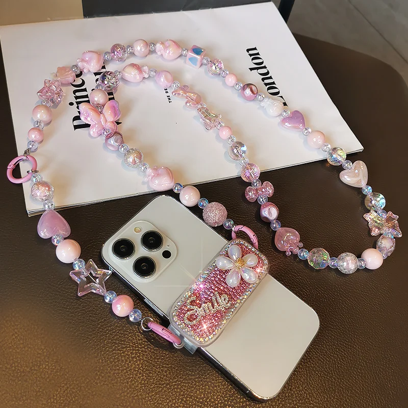 

Длинный шнурок через плечо, цифровая звезда, цепочка, фотошнурок, полный Алмазный жемчуг, цветок, Задний зажим, Женский фотошнурок с подвеской