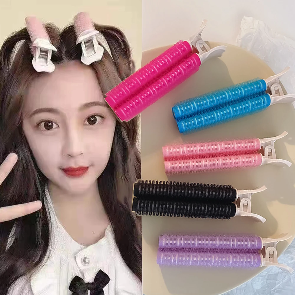 2Pcs Hair Root Fluffy Clip Curly Stick Soild Color Air Bangs Curler Self-adhesive Lazy Curling Hair Tube Wave Hair Styling Tool handwritten page markers color index classification label self adhesive sticky notes tags page index tabs flags