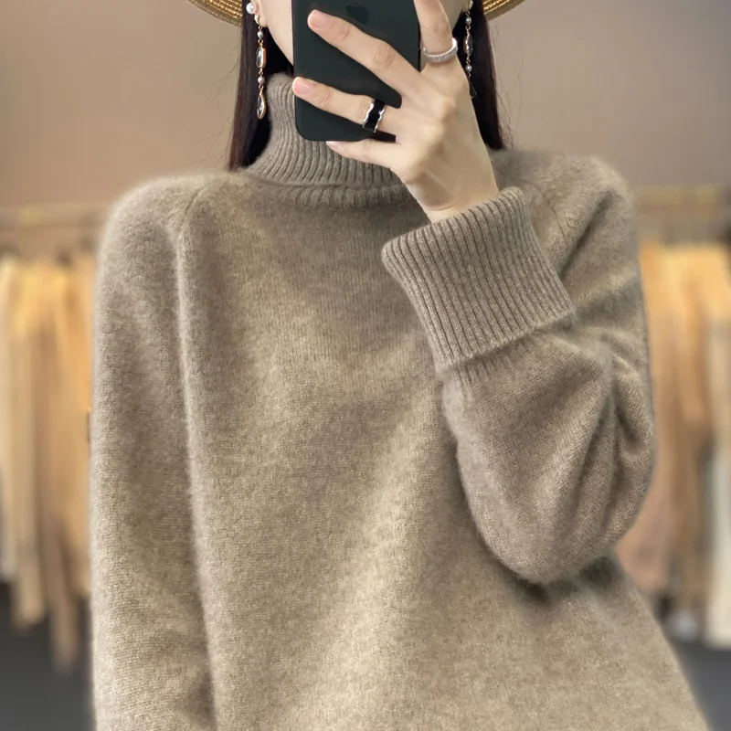 

2022 autumn and winter new turtleneck pullover sweater women's thick long sleeve 100% pure wool