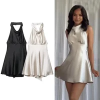Chic Sexy Satin Halter Dress Backless Bow Slim Mini Dresses For Women 2025 Summer Fashion Party Dating Short Dresses