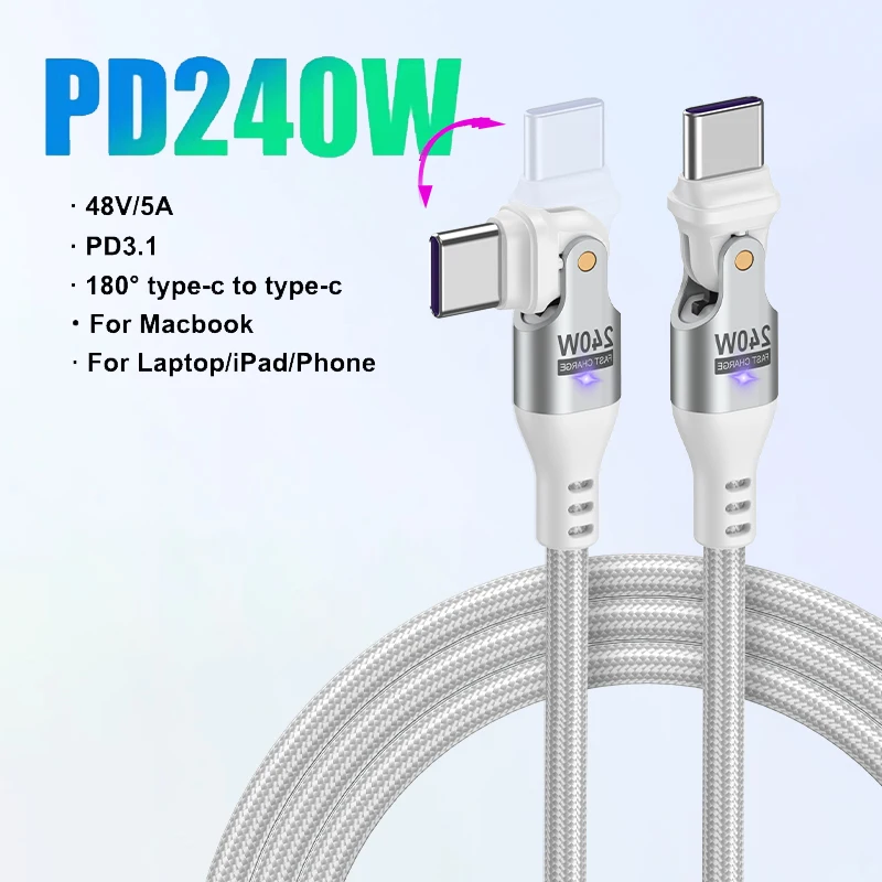 ตัวเลือกสินค้า สายชาร์จ USB-C 240W ชาร์จเร็ว 5A สำหรับ iPhone 15 Samsung Xiaomi MacBook Pro