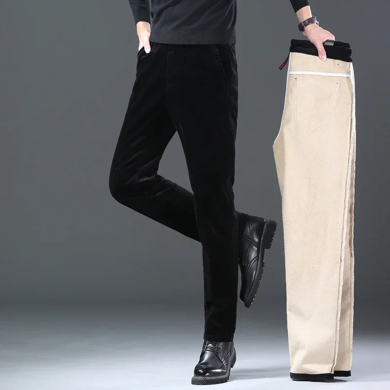Winter New Men's Corduroy Fleece Casual Pants Thick Warm Classic Fashion Straight Plush Velvet Trousers Male Brand Clothing 5