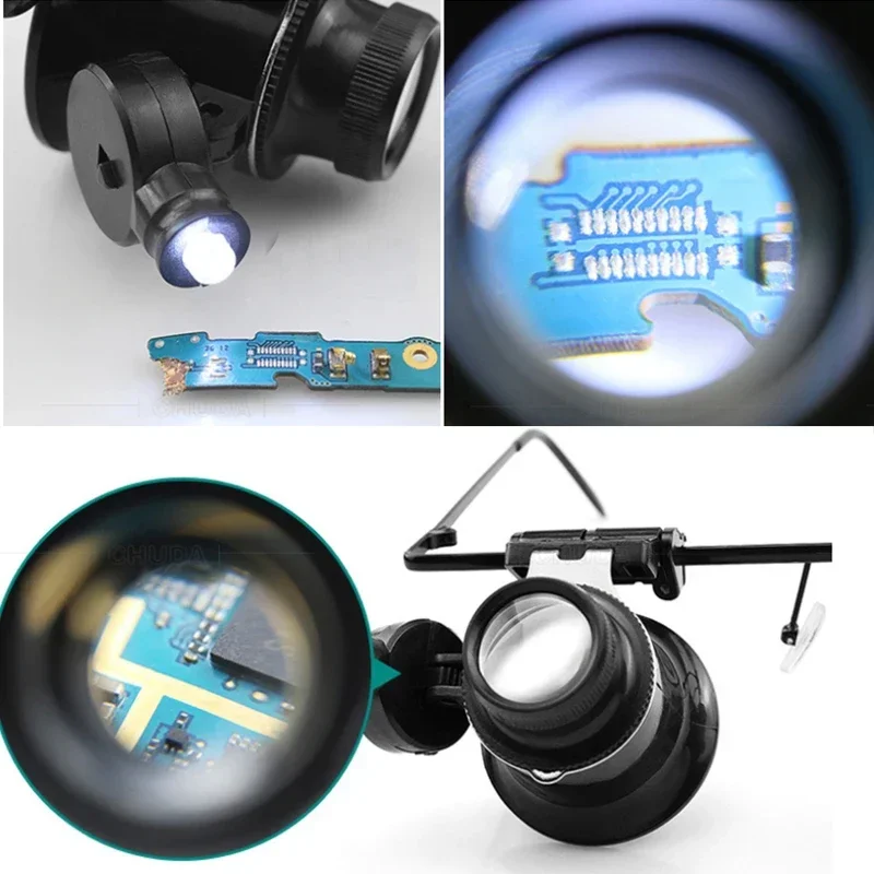 Jewelry Magnifier Jeweler Repair Magnifier Jewelry Magnifying Glass Magnifying Glass Soldering Magnifier Soldering Repair Magnifier Watch Repair Tool Magnifying Glass Lamp Reading Magnifier Professional 20X Magnifier Double Eye Glasses Type Watch Repair Jeweler Inspect Tool Magnifier with Two Adjustable LED Lights