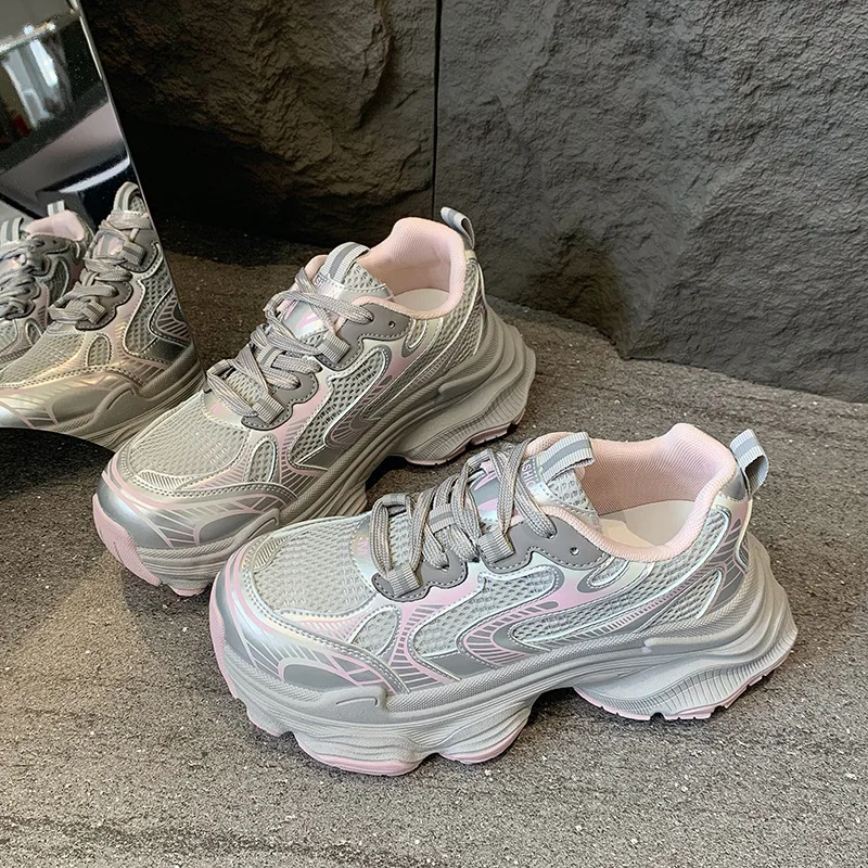 Outdoor Women Sneakers Casual Lace-Up Fashion New Versatile Casual Platform Pumps Basket Platform Breath Mid Heels Size 35-44