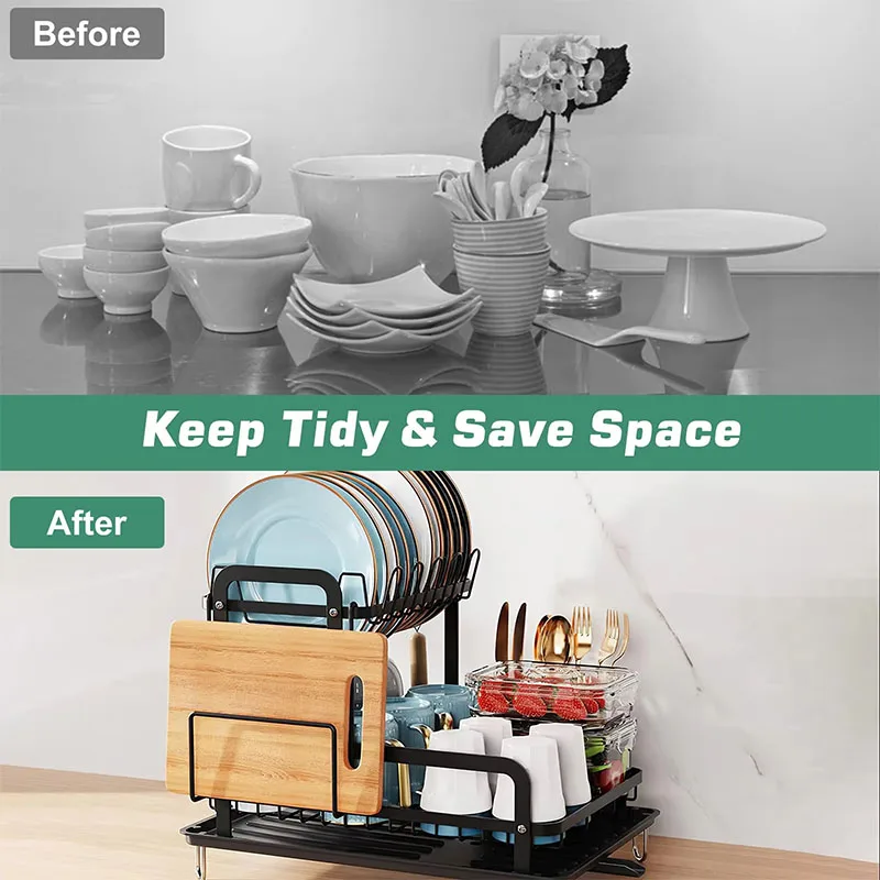 360° rotating kitchen chopping board storage rack, dish drain rack, household double-layer chopstick tube storage rack 4