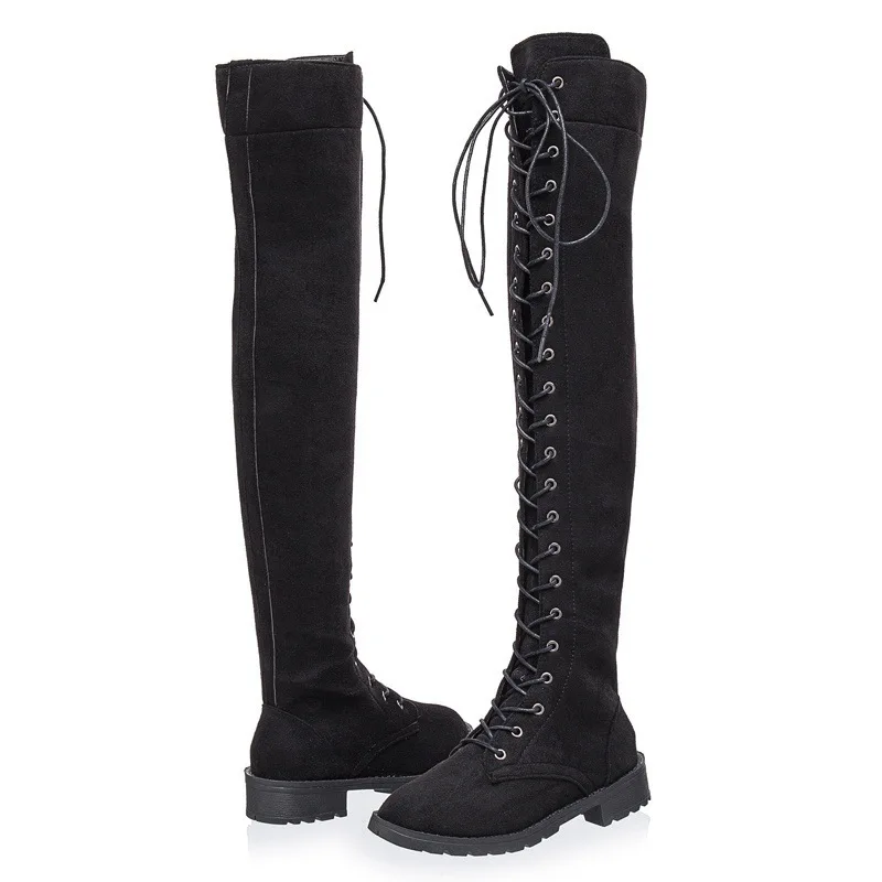Women High Heel Boots Parkside Wind Women Boots Shoes Sexy Lace Up Over Knee Boots Women With Square Heel Rubber Plus Size 35-43