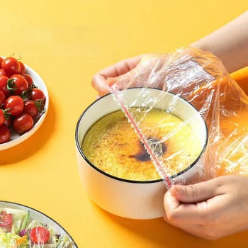 Sacs de Film jetables pour aliments, 100 pièces, couleurs, emballage de qualité alimentaire, conservation de la fraîcheur, stockage de cuisine, outil de couverture de bol jetable 1