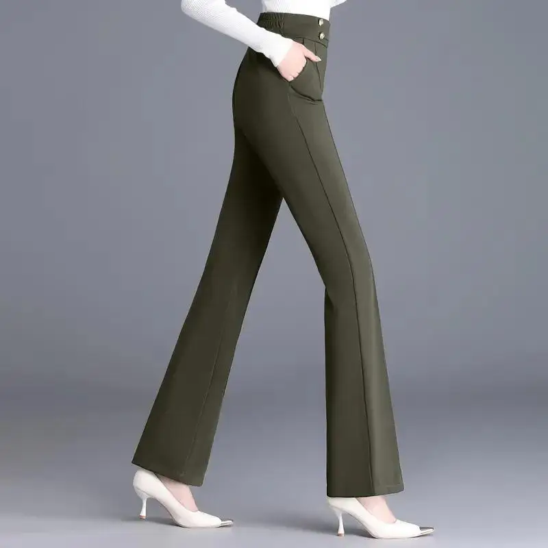 2023 Autumn and Winter Women's High Waist Patchwork Button Pockets Slim Solid Color Fashion Casual Elegant Commuter Horn Pants