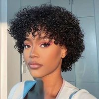 Perruque courte Pixie Afro crépue bouclée perruque Bob brune naturelle avec frange perruques de cheveux humains brésiliens Remy Jerry bouclés pour les femmes 2