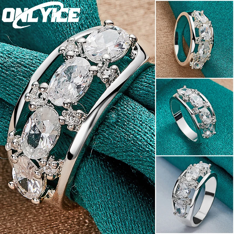 

925 Sterling Silver Four AAAAA Zircon Ring For Women Wedding Engagement Band Shiny Crystal Rings Fashion Jewelry Lovers Gift