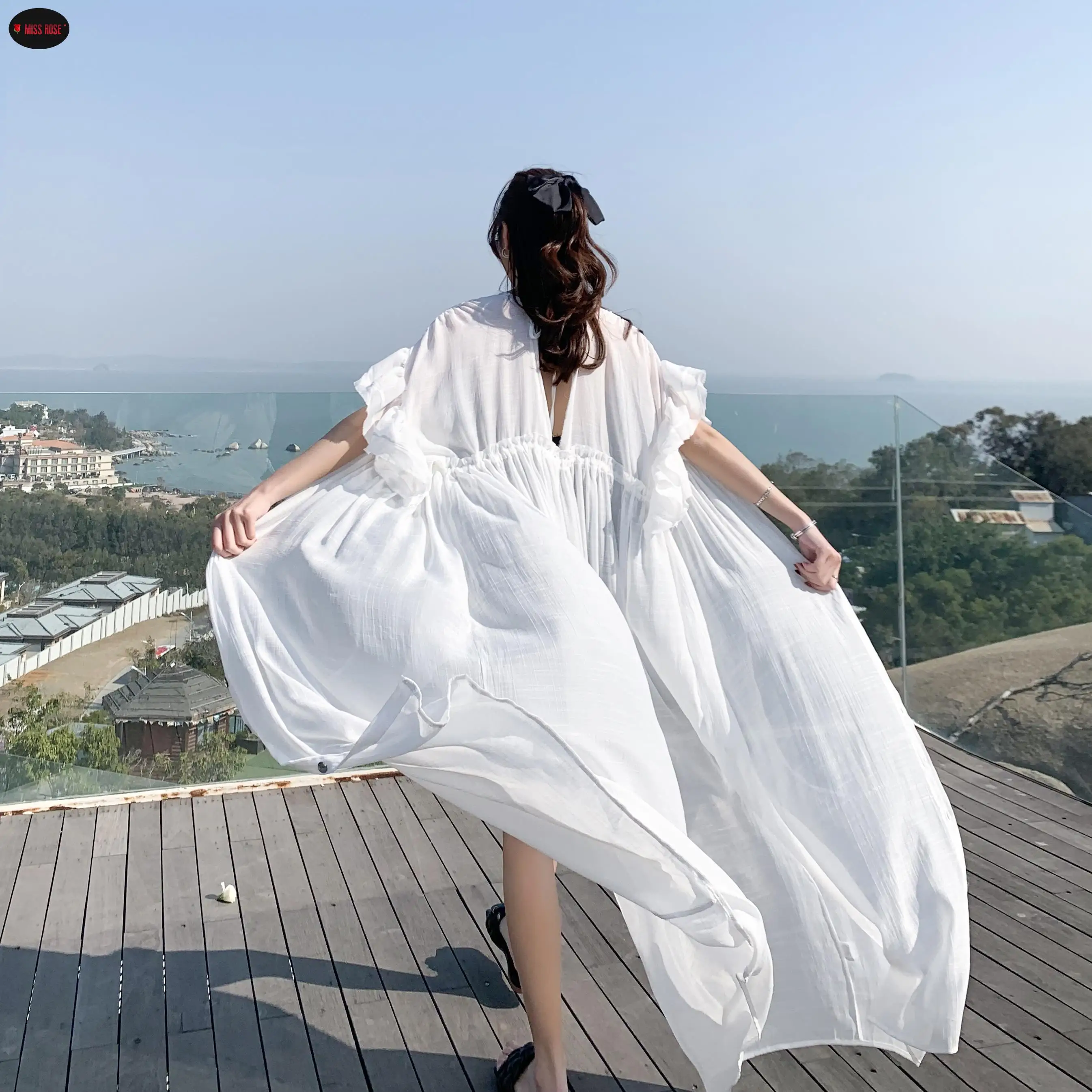 Summer New Hot Sale Women Sexy Chiffon See Through Bikini Long Cover Up Swimsuit Swimwear Beach Dress Bathing Suit Cover-Ups