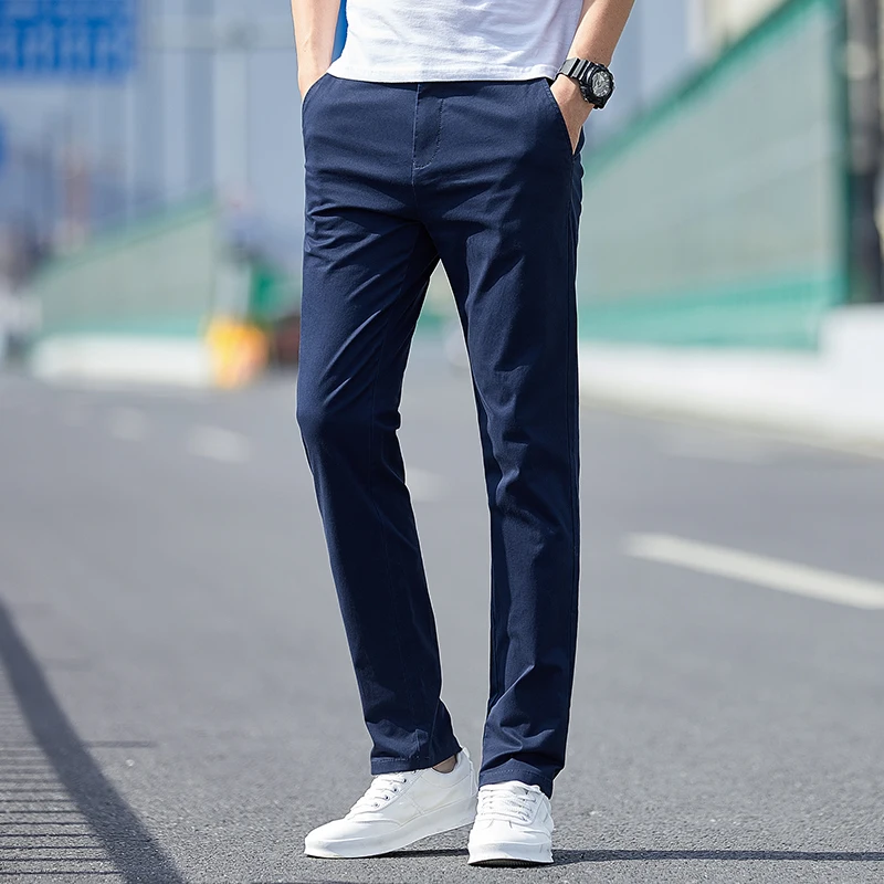 Men's Clothing Business Casual Pants Straight 2024 Spring Summer Autumn Solid Color All-match Button Pockets Spliced Trousers