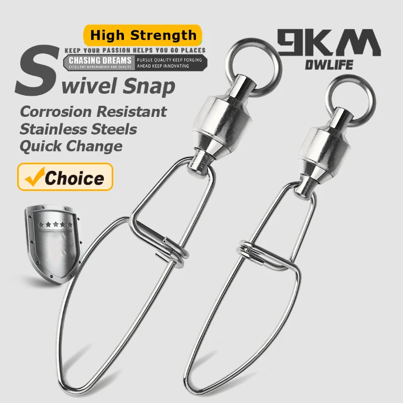 Fishing Ball Bearing Swivels With Fast Snap - Quick Change Lure Connectors, 22-198 Lb Test (10/30/50/100 Pack)