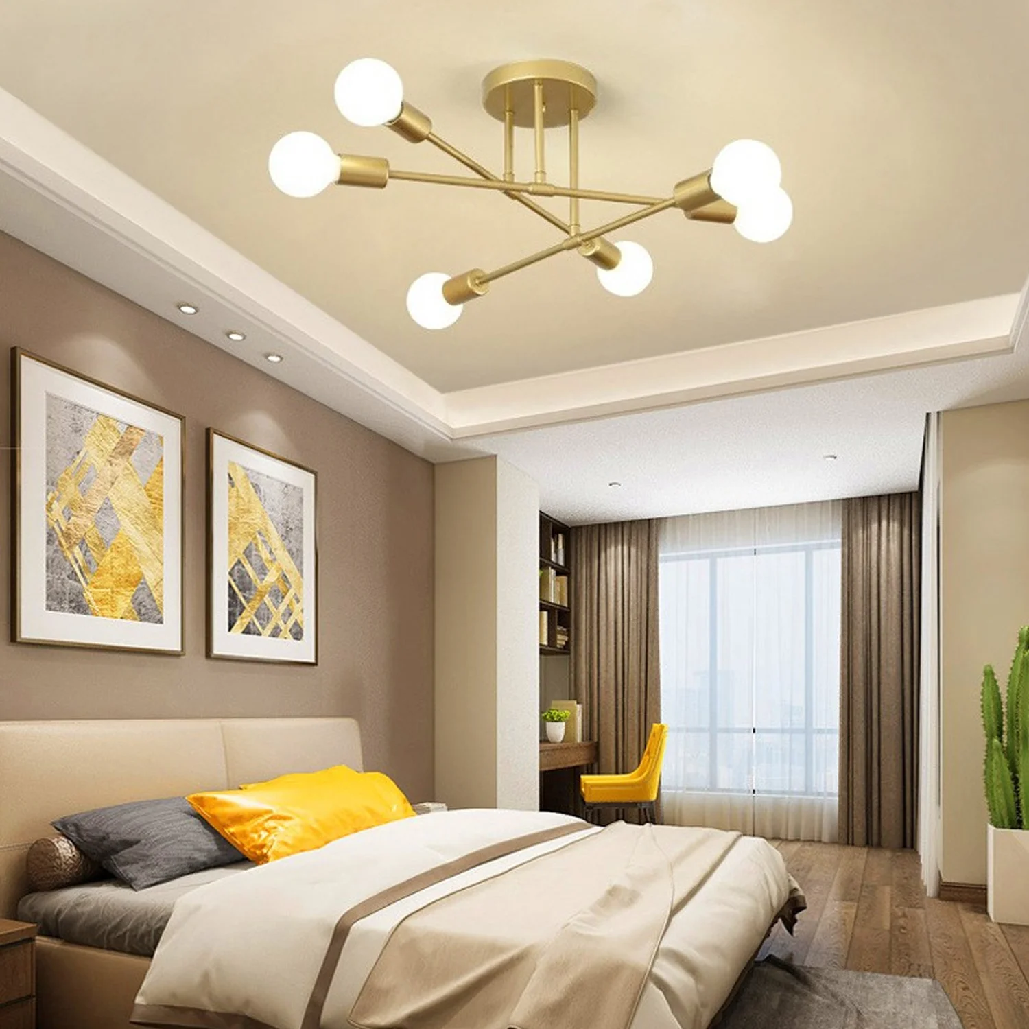 Ceiling Light 1PC 6-Head Ceiling Lamp for Home Living Room Bedroom Without Bulb