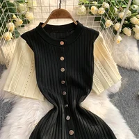 YuooMuoo Women Dress 2026 Spring and Summer Elegant Patchwork One-Piece Knitted Maxi Dress Office Lady Slim Waist Sweater Dress - Image 2