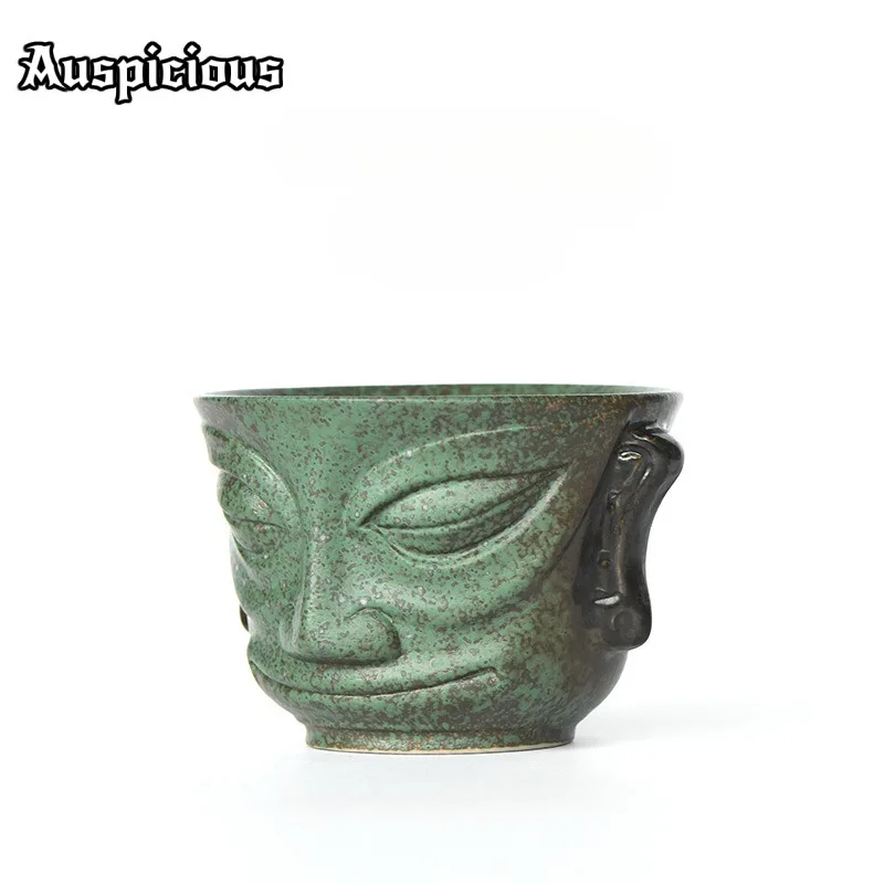 Sanxingdui Cultural And Creative Gaiwan Creative Bronze Mask Cover Bowl With Plate Vintage Tea Tureen Tea Maker Teaware Crafts