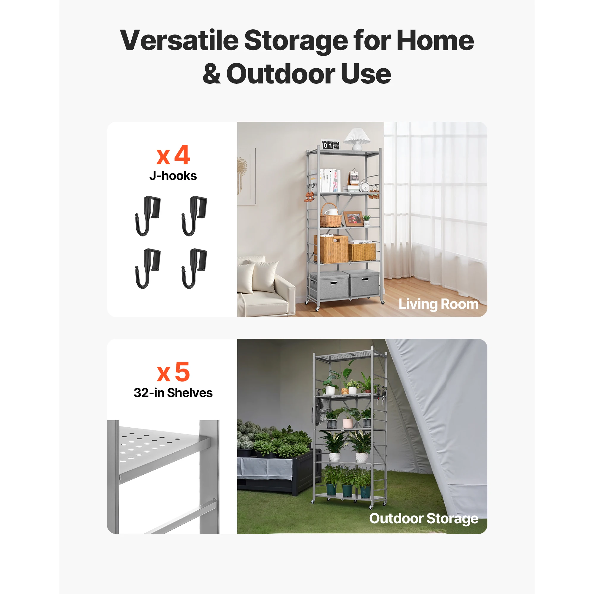 Foldable Metal Storage Shelf with Wheels for Garage and Home