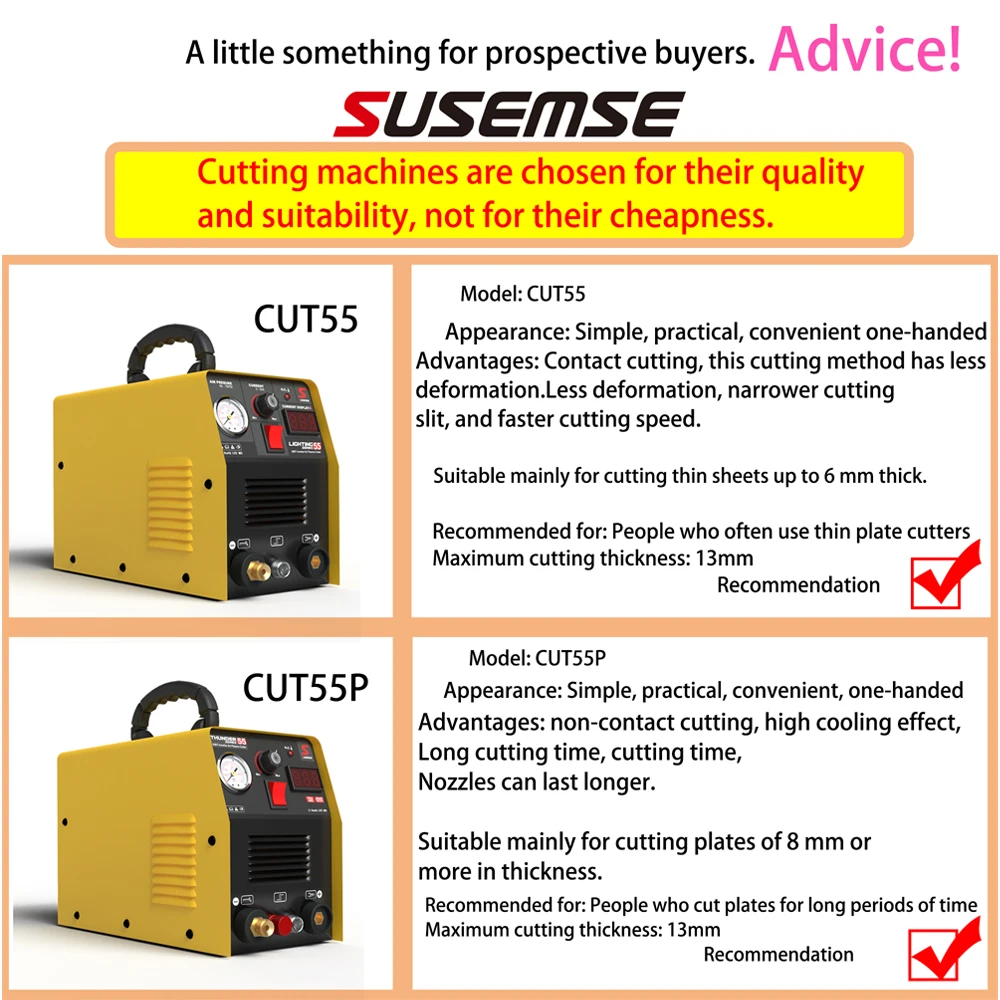 SUSEMSE Plasma Cutter 55P Amp HF IGBT Inverter  Portable Air Plasma Cutting Machine with Accessories 12MM Clean Cut for Metal 3