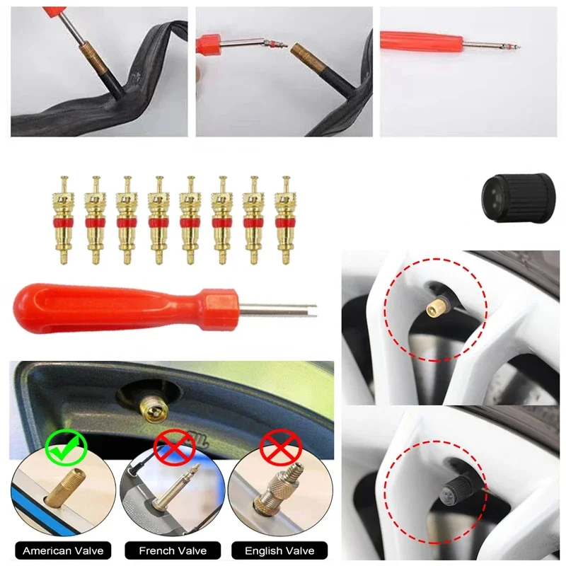Portable Tire Valve Core Remover Installer Tool Removal Tool Car Bike Bicycle Motorcycle Tire Repair Tools Wrench Screwdriver