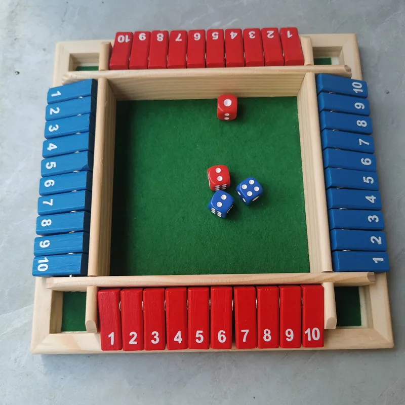 Deluxe Four Sided 10 Numbers Shut The Box Board Game Set Toy Dice Party Club Drinking Games for Adults Families 6