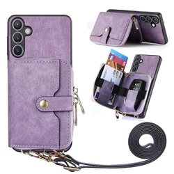 Leather Phone Cover with Zipper Wallet and Lanyard Stand Feature - Galaxy S21Ultra (PURPLE)
