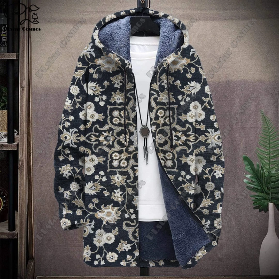 3D printed colorful tribal retro pattern hooded zipper warm and cold-proof jacket for your own winter casual series-F1