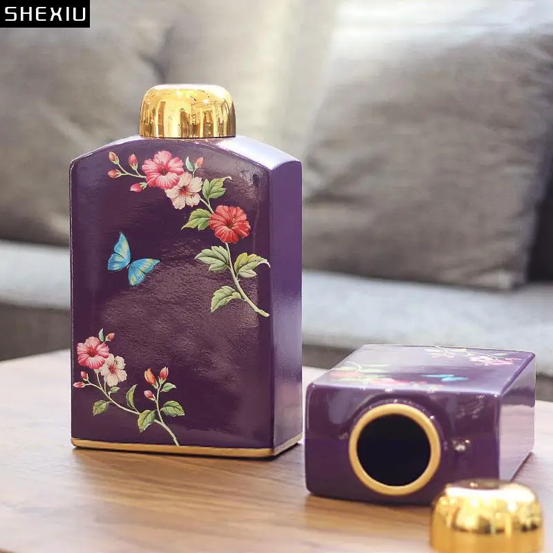 

Butterfly and Flower Painted Ceramic Storage Jars and Lids Dressing Table Jewelry Box Portable Lipstick Jewelry Cosmetic Jar