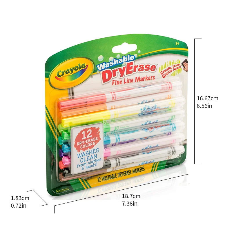 Crayola Washable Dry-Erase Fine Line Markers, 12 Classic Colors NonToxic  Art Tools for Kids & Toddlers 3+ - AliExpress