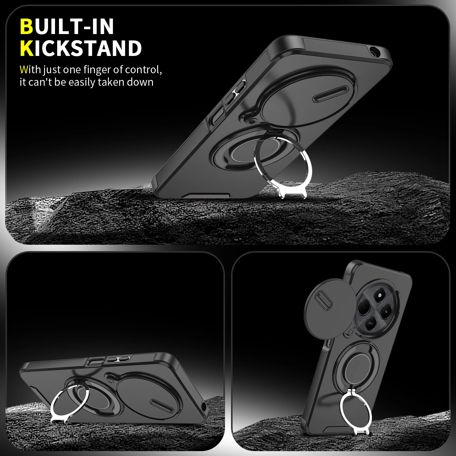 Magnetic Ring Shockproof Armor Case with Slide Camera Protection Cover