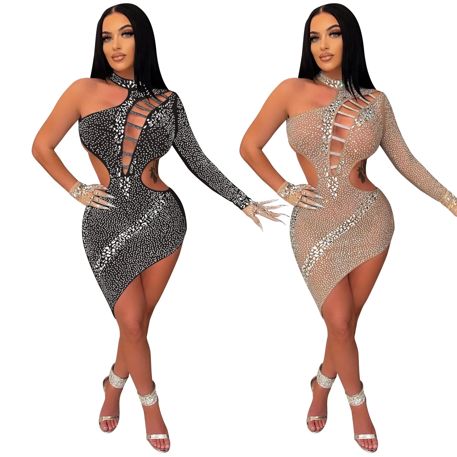 

Elegant Dresses For Women One Shoulder Long Sleeve Women's Dress Fashion Sexy Nightclub Y2k Party Wear Vestidos Clothing