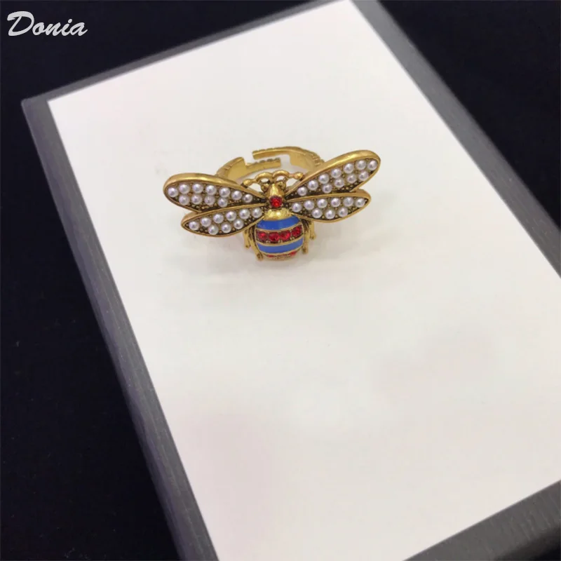 Donia Jewelry Fashion Enamel Titanium Steel Micro-Inlaid AAA Zircon Bee Earrings Luxury Pearl Accessories