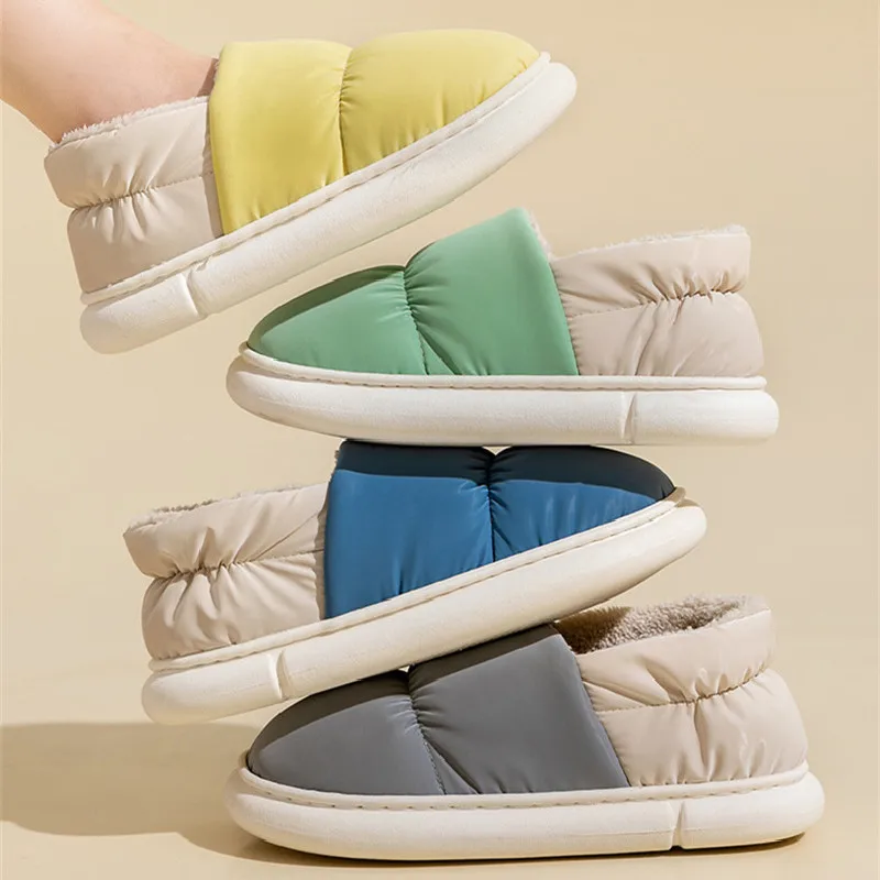 Big Size 48 49 Winter Warm Slippers Men Down Waterproof Soft Bottom Home Shoes Plush Women Indoor House Couples Anti Slip Slides non slip slippers soft slippers fashion slippers plush slippers soft non slip slippers waterproof anti slip shoes