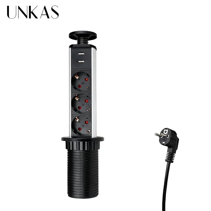 Sleek Black Retractable Power Socket