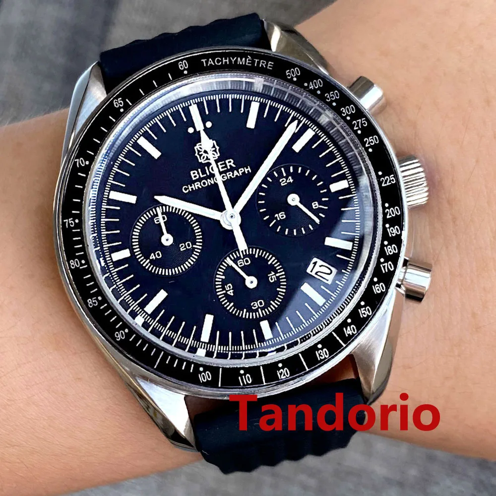 

Bliger 40mm Sport 24 Hours Quartz Full Chronograph Business Men's Watch VK63 Movement Luxury Clock Stainless Steel Bracelet Date