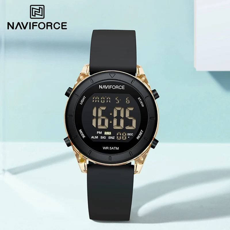 2024 New NAVIFORCE Brand Watches for Women LCD Digital Business 5ATM Water Resistant Clock Silicone Strap Electronic Wristwatch 5