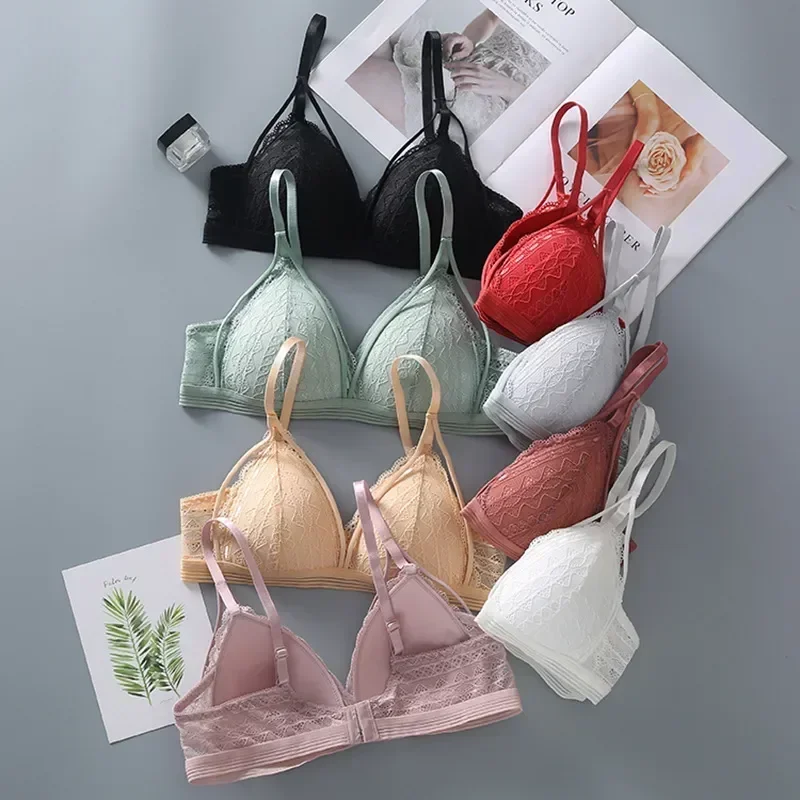 

Бюстгальтер женский кружевной, пикантное нижнее белье без косточек, однотонный дышащий, нижнее белье