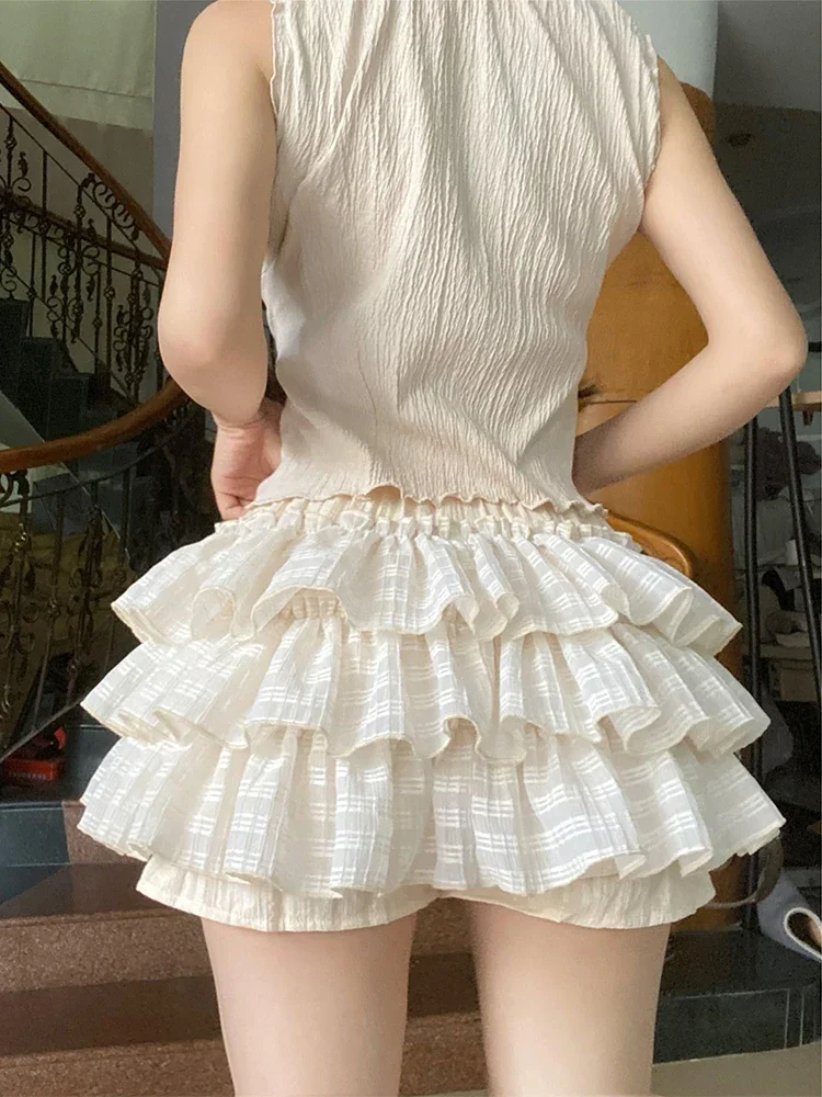

Sweet Lolita Y2k Mini Skirt Women Summer Kawaii Cute High Waist Ruffles Cake Skirt Girl Korean Fashion Preppy Style Skirt Faldas