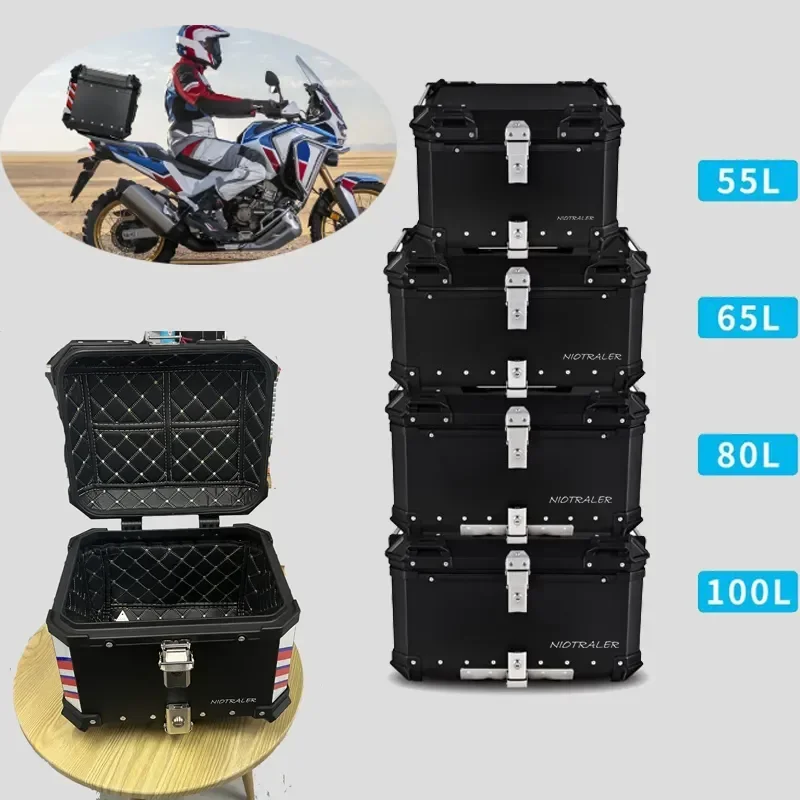 Coffre à Bagages Arrière Étanche en Aluminium pour Moto, Boîte à Outils  avec Verrouillage à Clé, 100L, 80L, 65L, 55L - AliExpress