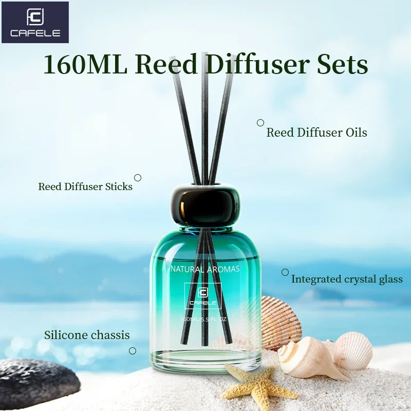 CAFELE 160ml/5.42oz Home Reed Diffuser Set Aromatherapy Diffuser Made With Ocean & Lemon Essential Oils Decorative For Bathroom