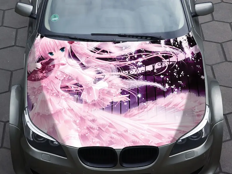 

Car hood wrap decal, vinyl, sticker, graphic, truck decal, truck graphic, bonnet wrap decal, skull, f150, anime girl, pink,