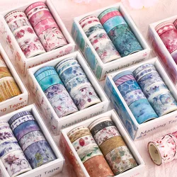 Ensemble de bandes de masquage Washi Vintage, plantes colorées, fleurs, autocollant pour Scrapbook, Journal intime, papeterie adhésive, 10 rouleaux/boîte 