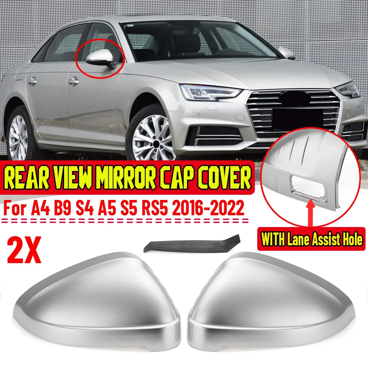 

2PCS Car Rearview Mirror Cover Side Wing Protect Frame Covers Trim Silver Chrome Shell For Audi A4 B9 S4 A5 S5 RS5 2016-2022