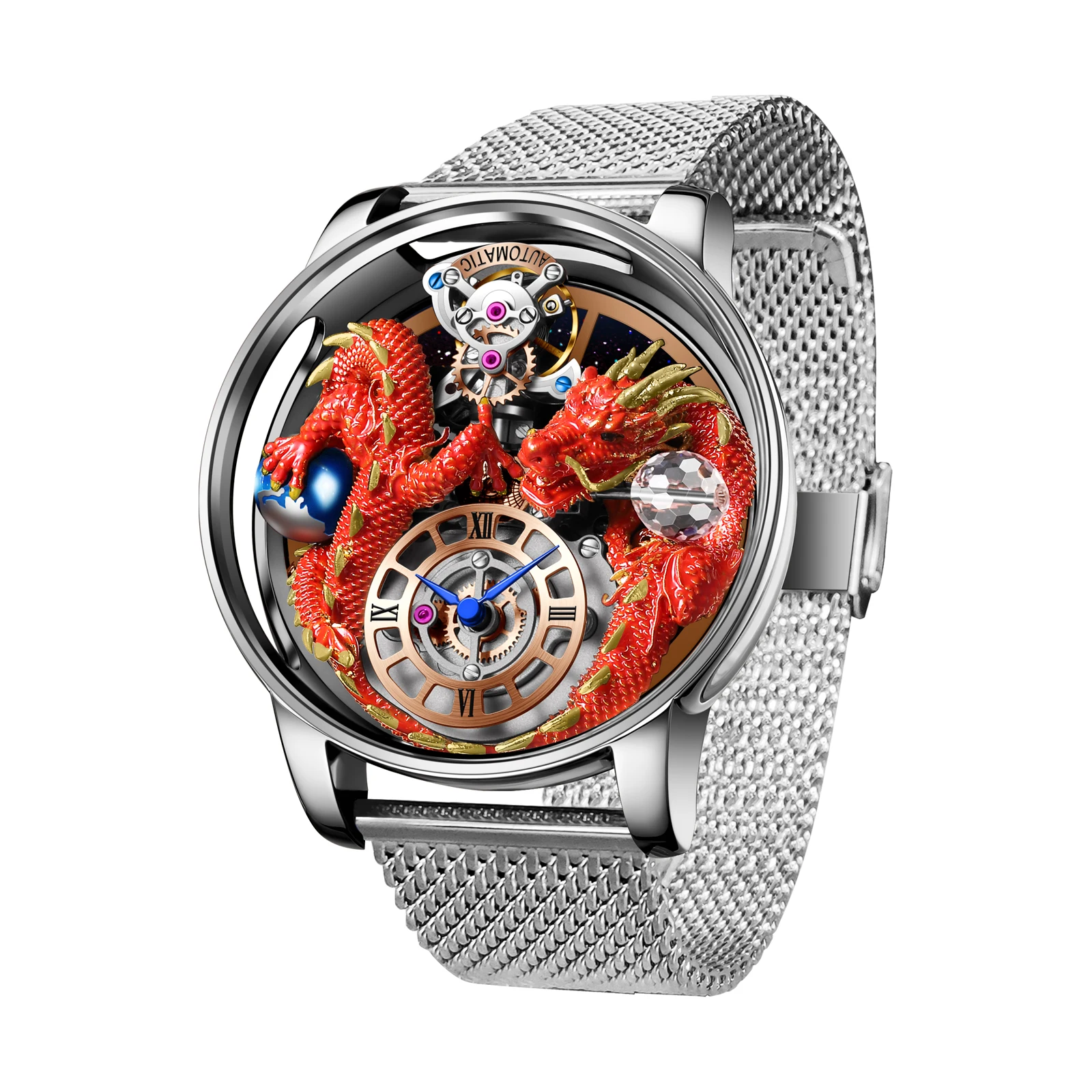 Men’s Watch Traditional Jacob Handmade Dragon Quartz Watch Curved Mirror Dragon