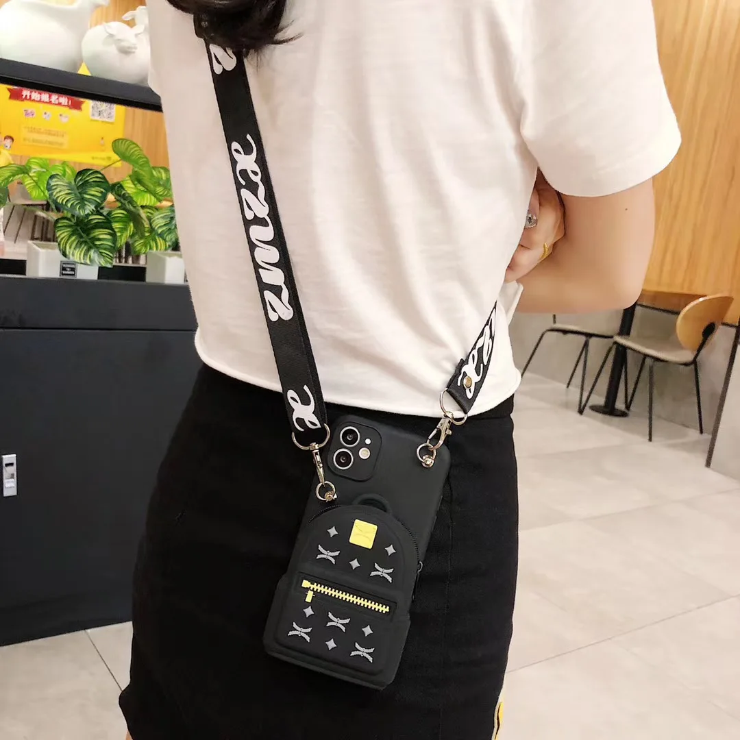 3D Wallet Silicone Crossbody Phone Case with Lanyard Strap Cover